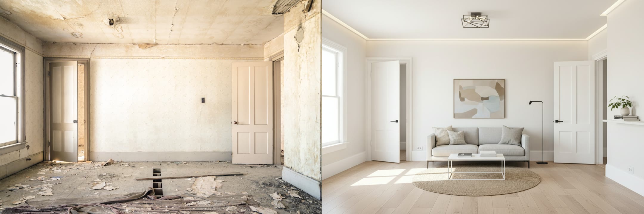 Antes y después de un ambiente renovado con IA